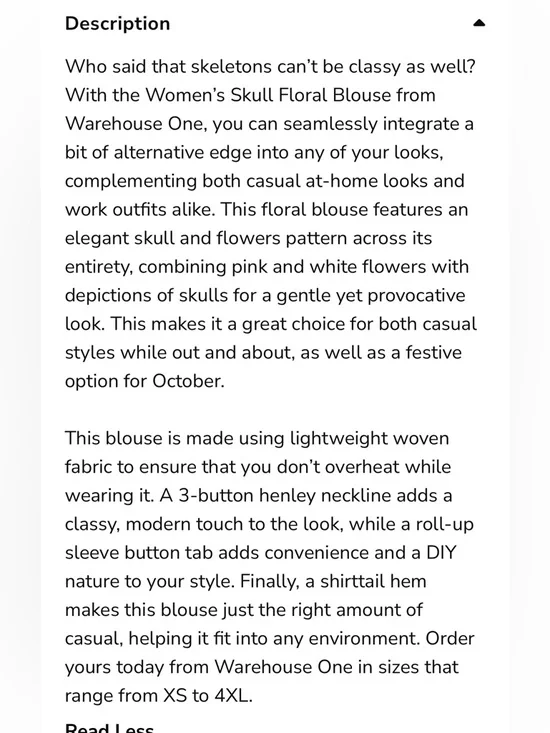 Warehouse One NWT Scull Floral Blouse size M. - Picture 8 of 11